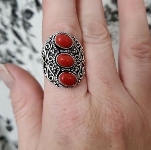 New Coral 925 Silver Statement Ring.